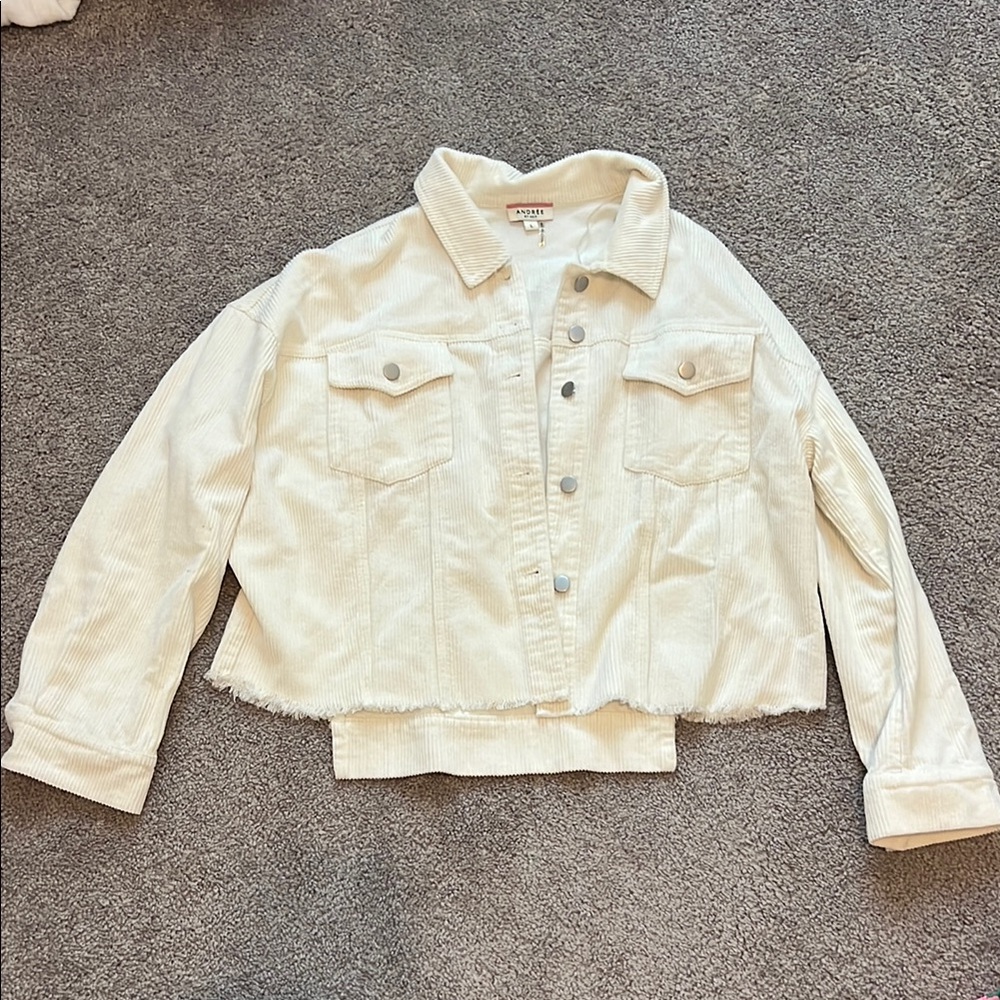 Boutique White Corduroy Denim Jacket - Size Large